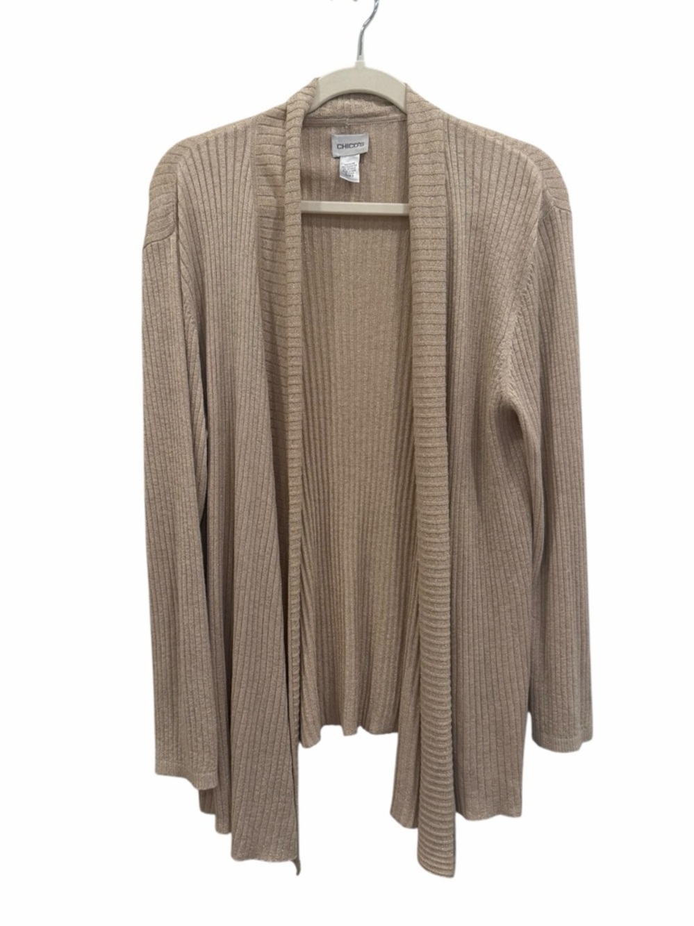 Chico’s‎ Metallic Gold Open Front Waterfall Cardigan size 3 XL